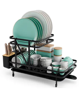 2-Tier Collapsible Dish Rack with Removable Drip Tray