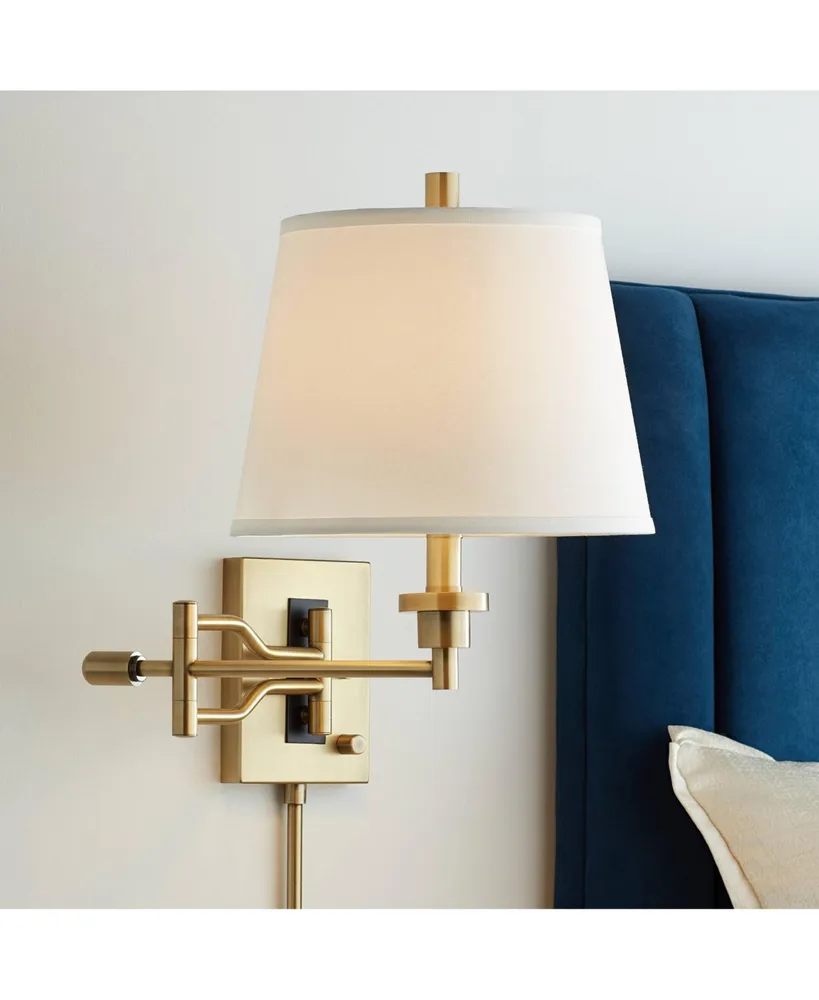 Elegant Modern Swing Arm Wall Lamp Brushed Satin Brass Plug