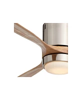 52" Windspun Modern Hugger Indoor Ceiling Fan with Light Led Remote Control Brushed Nickel Natural Solid Wood Carved Blades for Living Room Kitchen Be