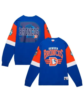 Men's Mitchell & Ness Royal Denver Broncos Gridiron Classics Allover 3.0 Pullover Sweatshirt