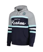 Men's Mitchell & Ness Deep Sea Blue, Gray Seattle Kraken Head Coach Pullover Hoodie