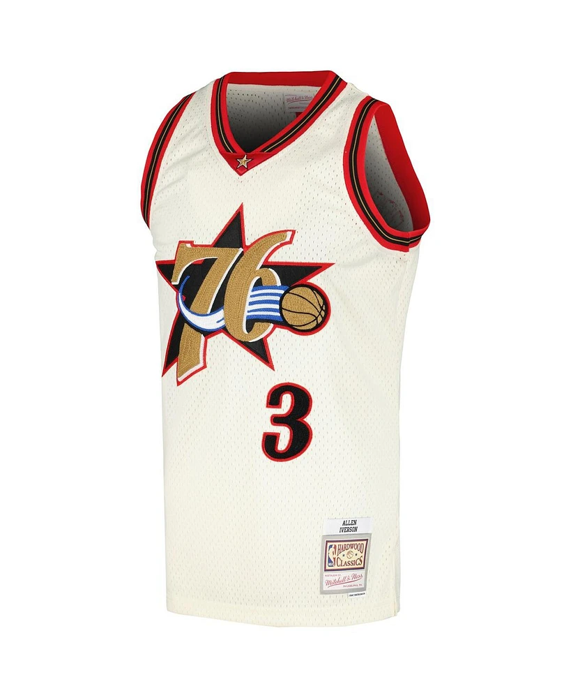 Men's Mitchell & Ness Allen Iverson Cream Philadelphia 76ers Chainstitch Swingman Jersey