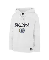 Men's '47 Brand White Brooklyn Nets 2022/23 Pregame Mvp Lacer Pullover Hoodie - City Edition