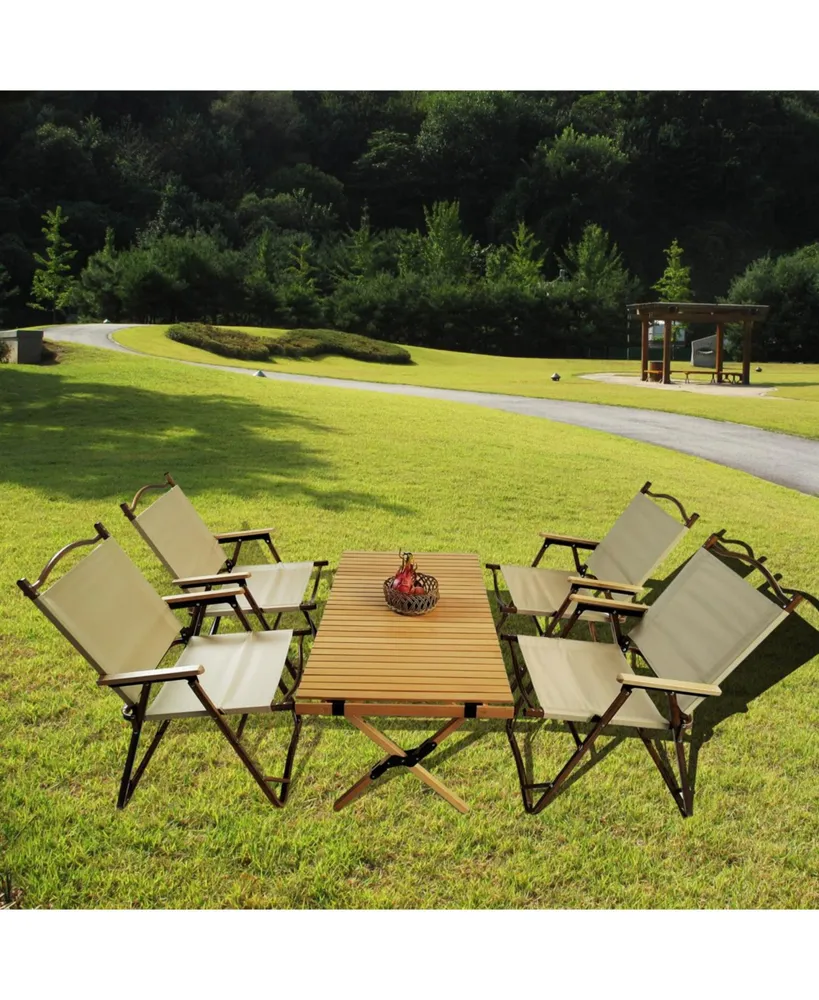 Simplie Fun Foldable Dining Set with Table & 4 Chairs, Indoor/Outdoor, Natural