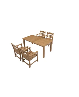 Simplie Fun Hips Dining Set, 5 Pieces(4 Dining Chair+ 1 Dining Table), Outdoor/Indoor Use, Teak