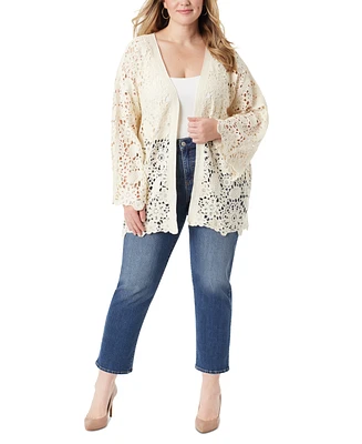 Jessica Simpson Trendy Plus Size Arieth Crochet Kimono Cardigan
