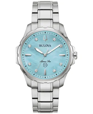 Bulova Women's Marine Star Diamond Accent Stainless Steel Bracelet Watch 36mm - Silver
