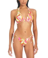 Sanctuary Womens Neon Swirl String Bikini Top Bottom