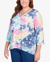 Alfred Dunner Plus Size In Full Bloom Torn Jacquard Tie Dye Top