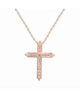 Suzy Levian New York Sterling Silver Cubic Zirconia Mini Cross Pendant Necklace