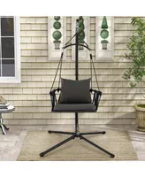 Hanging Swing Hammock Chair with Stand Metal Frame Woven Backrest Seat Cushions