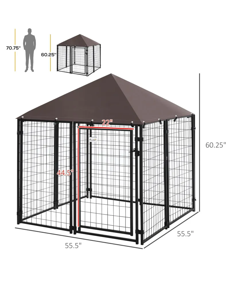 Paw Hut Lockable Dog House Kennel with Water-resistant Roof for Small and Medium Sized Pets, 4.6' x 4.6' x 5'