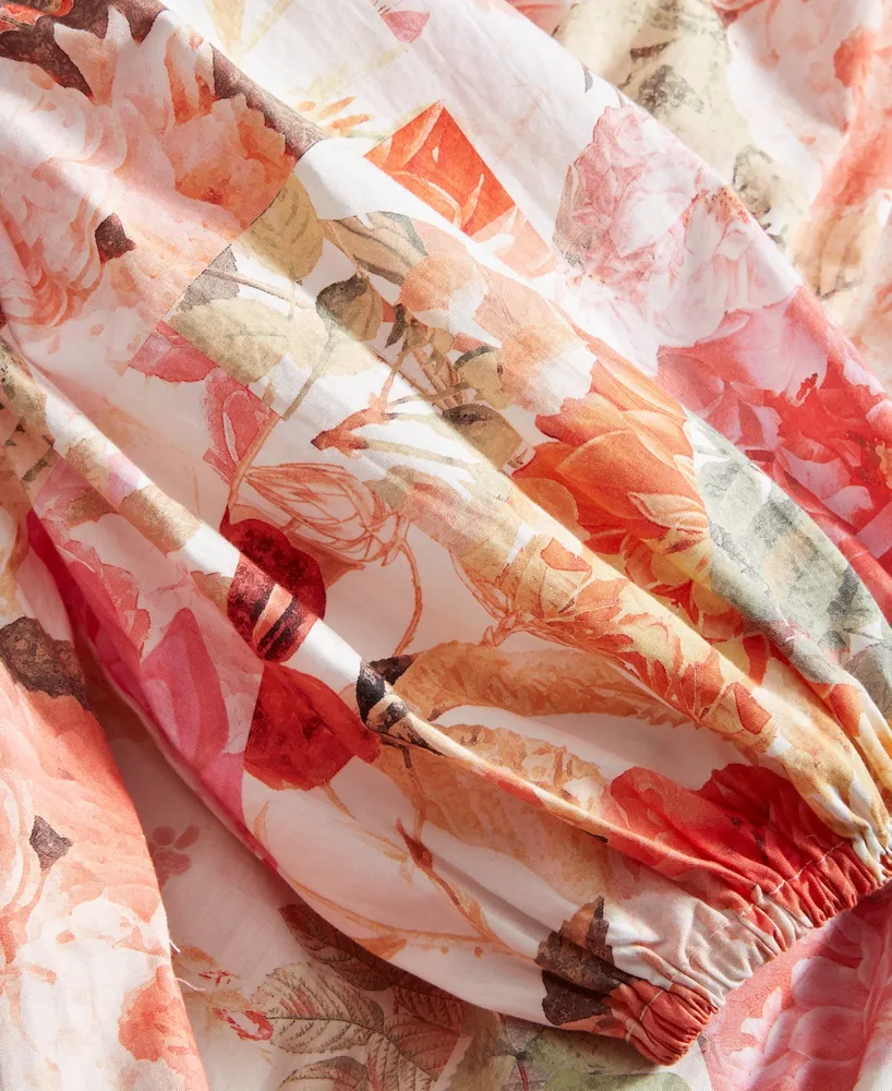 Vince Camuto Petite Floral-Print Puff-Sleeve Midi Dress