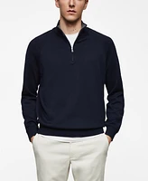 Mango Men's Neck Zipper Cotton Sweater