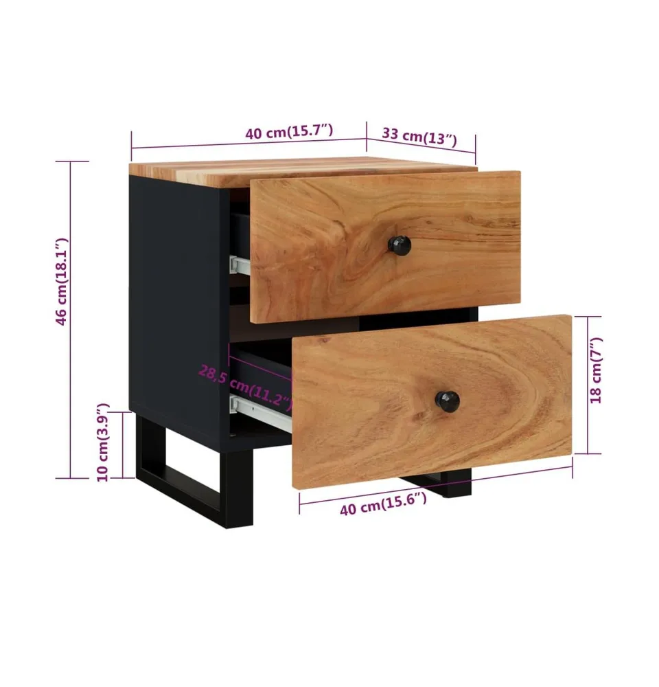 Bedside Cabinets 2 pcs 15.7"x13"x18.1" Solid Wood Acacia