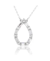 Suzy Levian New York Suzy Levian Sterling Silver Cubic Zirconia Alternating Round & Baguette Open Tear Drop Pendant Necklace