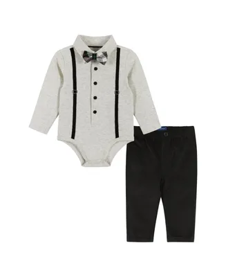 Infant Boys Heather Cream Suspenders Set