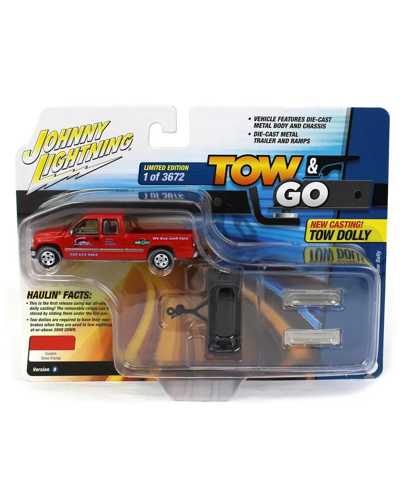 1/64 2002 Chevrolet Silverado Extended Cab Pickup with Tow Dolly, Molly Orange, Hot Rod Customs