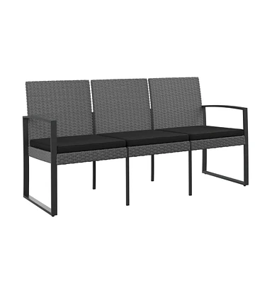 3-Seater Patio Bench with Cushions Dark Gray Pp Rattan