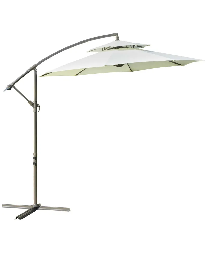 Outsunny 9' 2-Tier Cantilever Umbrella with Crank Handle, Cross Base and 8 Ribs, Garden Patio Umbrella for Backyard, Poolside, and Lawn