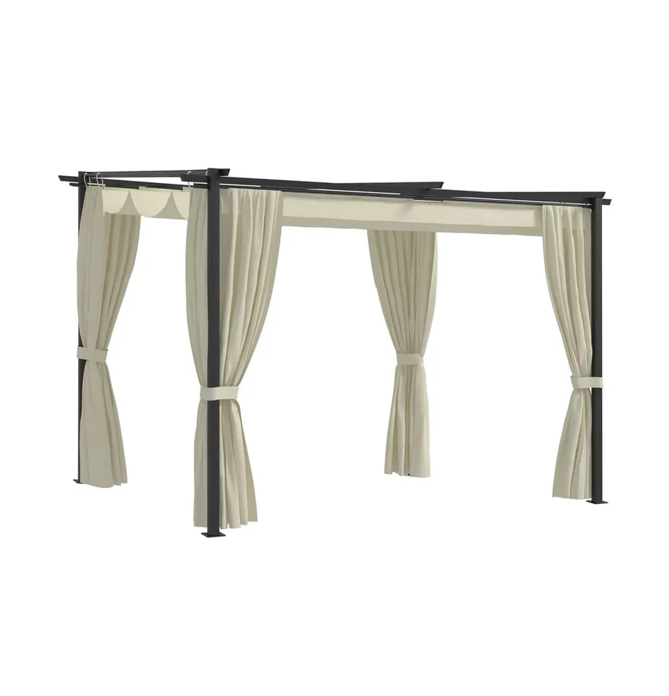 Gazebo with Curtains 9.8'x9.8' Cream Steel