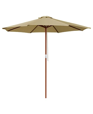 Yescom 9ft Market Patio Wooden Umbrella Pulley Control Outdoor Yard Beach Bar Garden