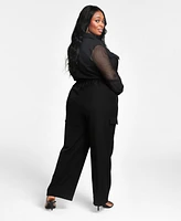 Nina Parker Trendy Plus Mesh-Top Jumpsuit