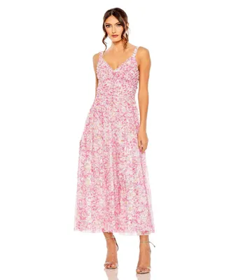 Women's Mesh V-Neck Floral Print Dress