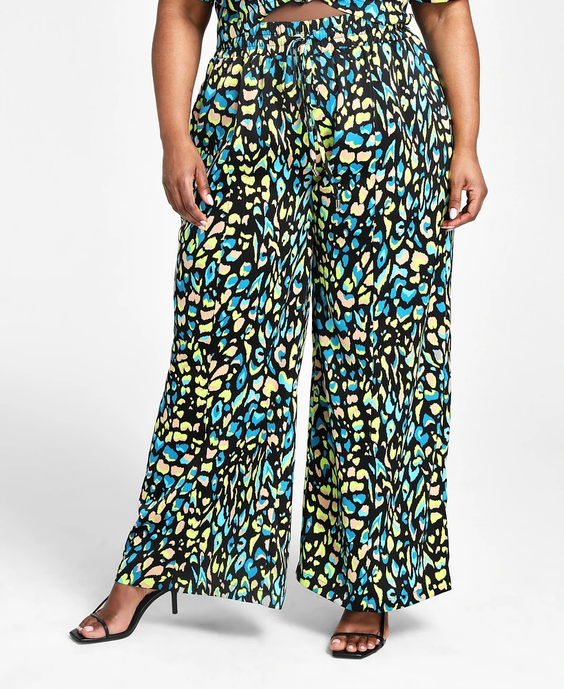 Nina Parker Trendy Plus Printed Satin Wide-Leg Pants