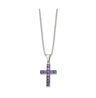 Chisel Square Cz Cross Pendant Box Chain Necklace