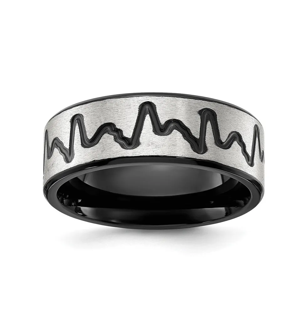 Chisel Stainless Steel Brushed Black Ip-plated Heartbeat Band Ring