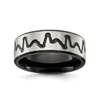 Chisel Stainless Steel Brushed Black Ip-plated Heartbeat Band Ring