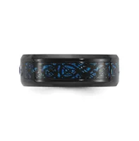 Chisel Stainless Steel Black & Blue Ip-plated Cz Clear Epoxy Band Ring