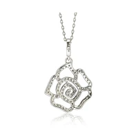 Suzy Levian Sterling Silver Cubic Zirconia Open Mini Flower Pendant Necklace