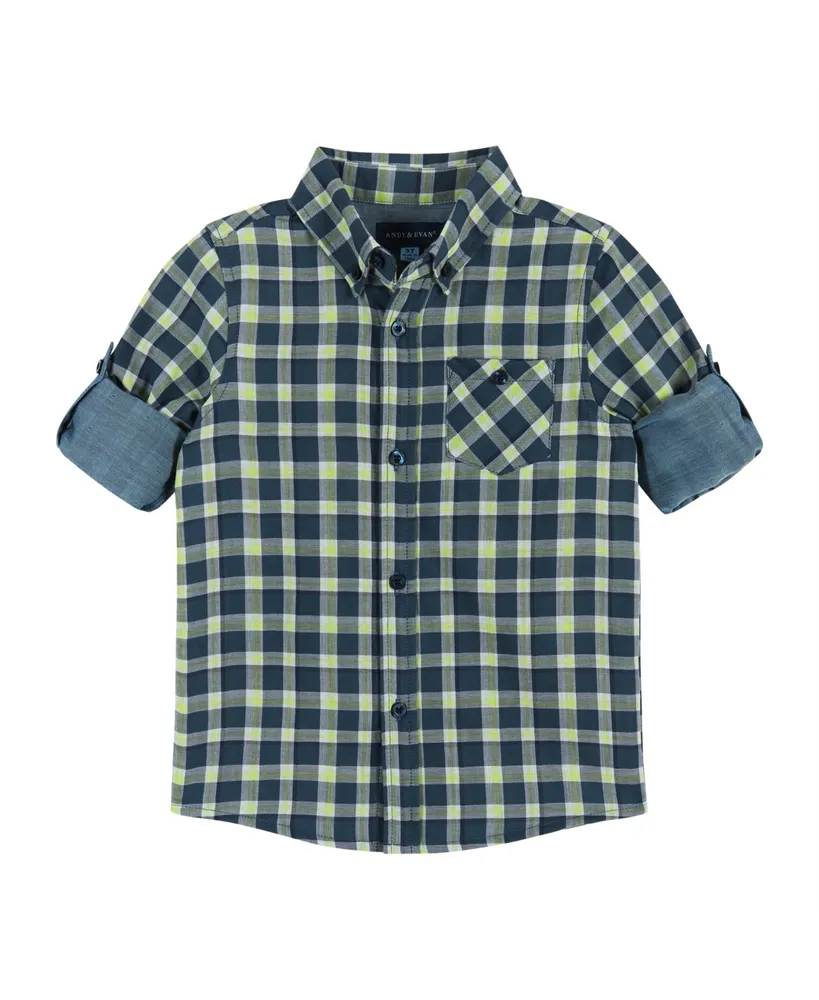 Toddler/Child Boys Navy & Lime Plaid Two-Faced Button-down shirt