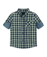 Toddler/Child Boys Navy & Lime Plaid Two-Faced Button-down shirt