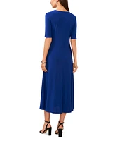 Msk Women's V-Neck Twist-Front Elbow-Sleeve Midi Dress