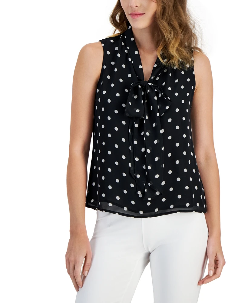 Anne Klein Polka-Dot Tie-Neck Blouse, Created for Macy's