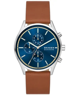 Skagen Men's Hoist Chronograph Brown Leather Watch 42mm