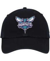 Men's '47 Brand Black Charlotte Hornets Team Logo Clean Up Adjustable Hat