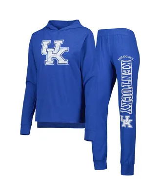Women's Concepts Sport Heathered Royal Distressed Kentucky Wildcats Long Sleeve Hoodie T-shirt and Pants Sleep Set