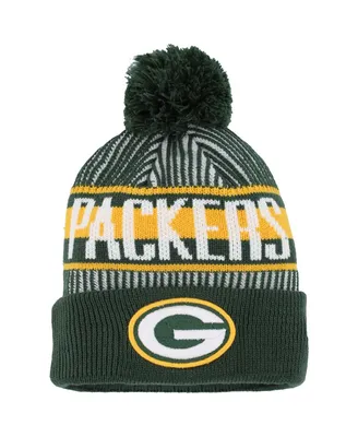Youth Boys New Era Green Green Bay Packers Striped Cuffed Knit Hat with Pom