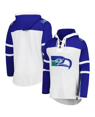 Men's '47 Brand Seattle Seahawks Heather Gray Historic Logo Gridiron Lace-Up Pullover Hoodie