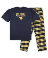 Men's Profile Navy Distressed West Virginia Mountaineers Big and Tall 2-Pack T-shirt Flannel Pants Set