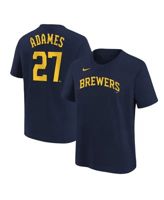 Big Boys Nike Willy Adames Navy Milwaukee Brewers Player Name and Number T-shirt
