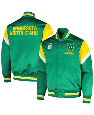 Men's Mitchell & Ness Kelly Green Minnesota North Stars Midweight Satin Full-Snap Jacket