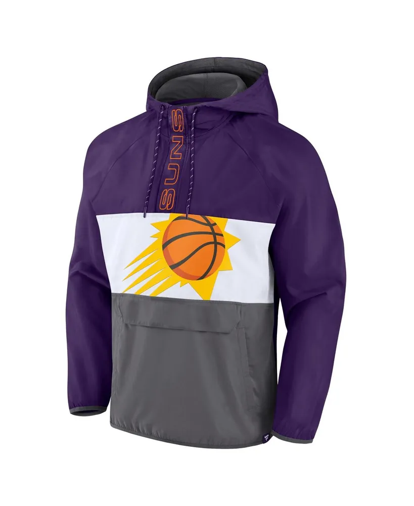 Men's Fanatics Purple, Gray Phoenix Suns Anorak Flagrant Foul Color-Block Raglan Hoodie Half-Zip Jacket