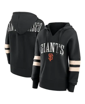 Women's Fanatics Black Distressed San Francisco Giants Bold Move Notch Neck Pullover Hoodie