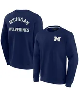 Men's and Women's Fanatics Signature Navy Michigan Wolverines Super Soft Pullover Crew Sweatshirt