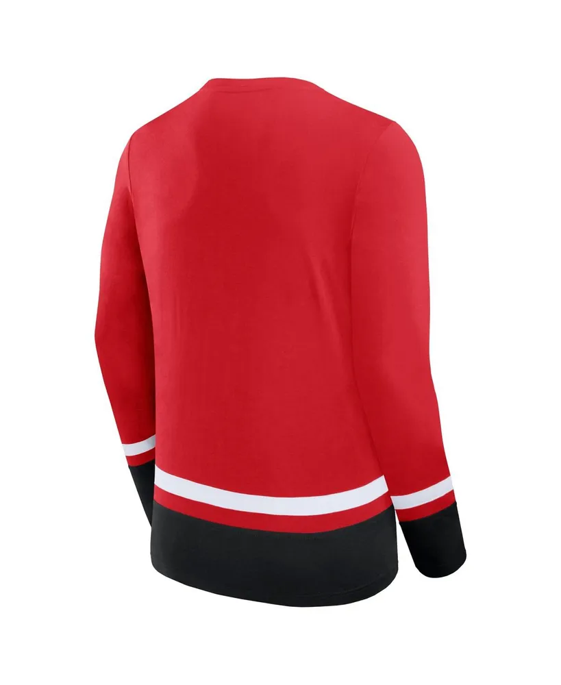 Men's Fanatics Red New Jersey Devils Back Pass Lace-Up Long Sleeve T-shirt